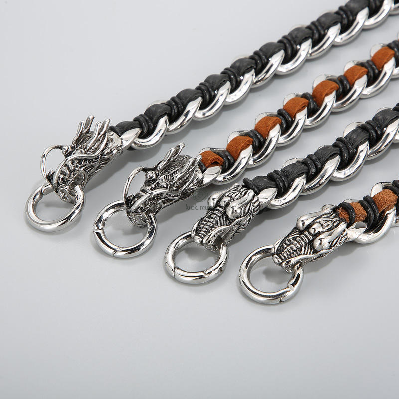 Dragon Leather Titanium Steel Protection Luck Bracelet - Image 6
