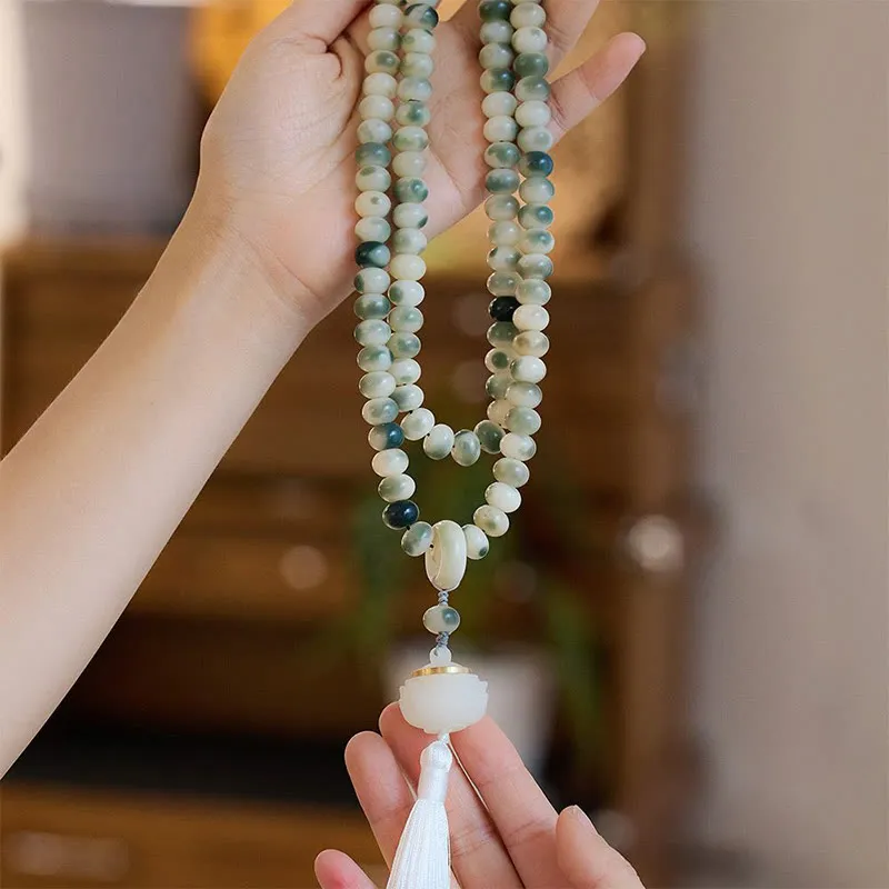 Bodhi Seed Lotus Engraved Wisdom 108 Mala Beads Bracelet with Luck Muse
