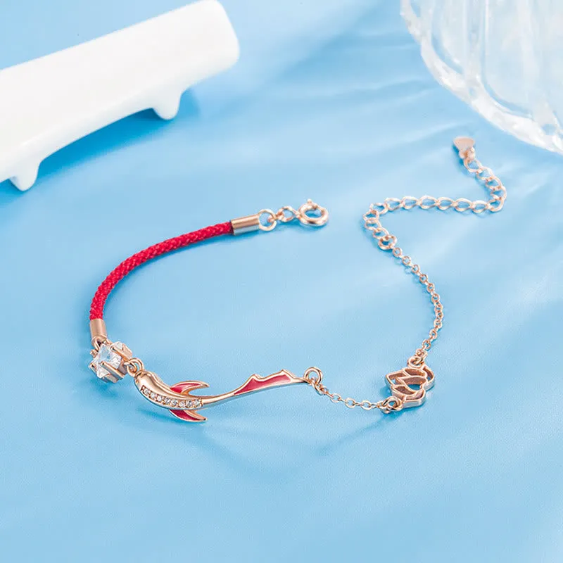 Braided Red String Bracelet with 925 Sterling Silver Luck Koi Fish and Lotus Star Embellishments - Image 11