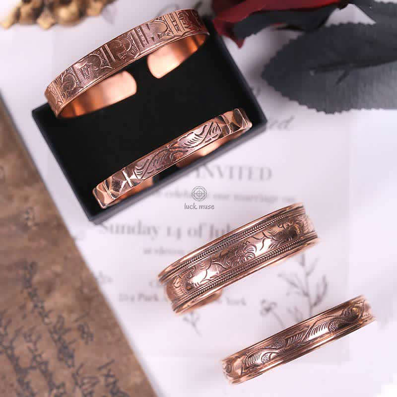 Vintage Luck Balance Copper Cuff Bracelet Bangle with Pattern Detail - Image 7