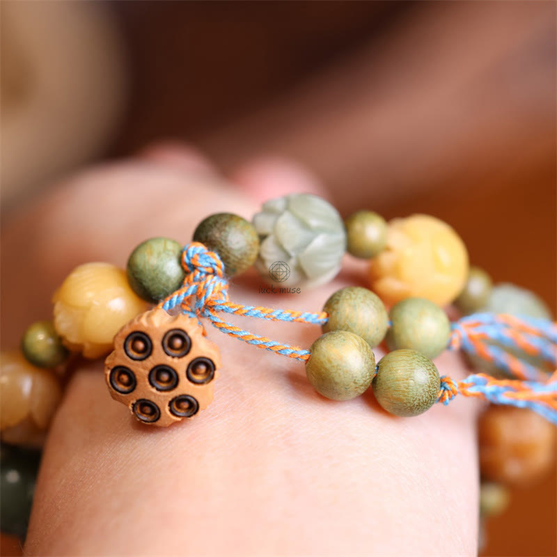 Sandalwood Buddha Bracelet with Bodhi Seed, Green Lotus, Wisdom, and Harmony Stones - Image 9