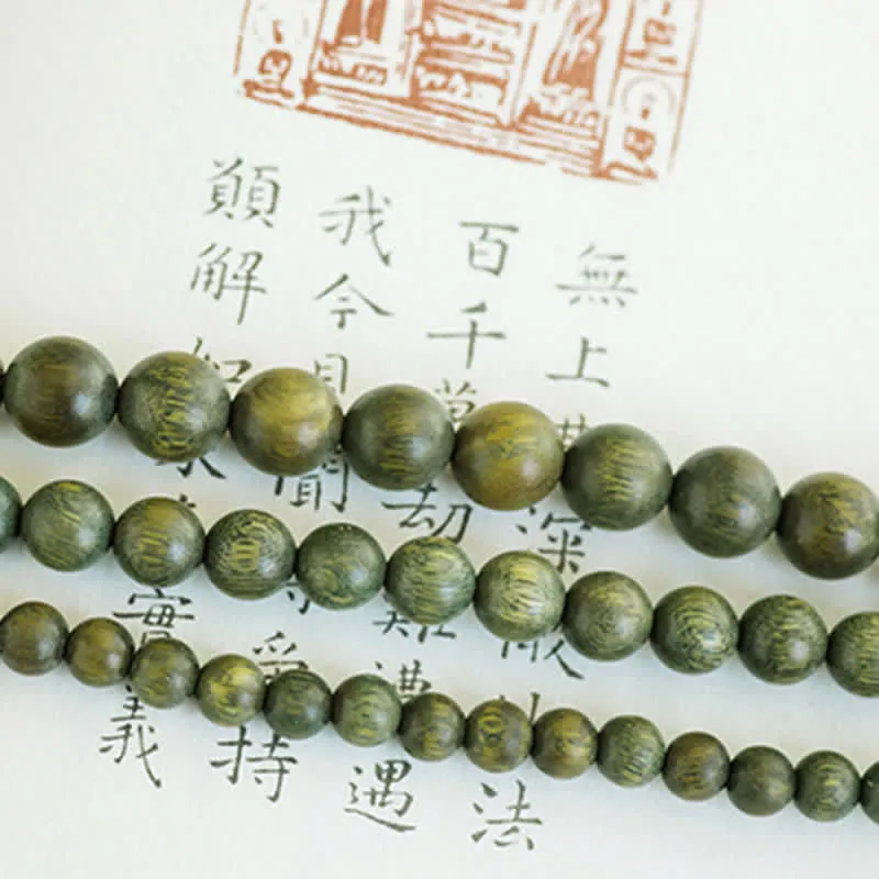Luck Muse 108 Mala Beads Bracelet with Green Sandalwood Boxwood Lotus Design - Image 15