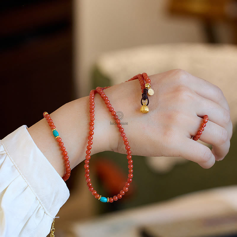 Luck Muse Red Agate Turquoise Confidence Jewelry Set in 925 Sterling Silver Plating and Gold - Image 2