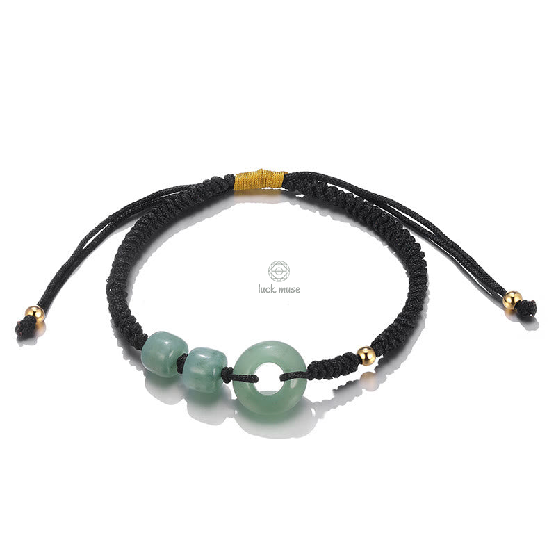 Braided Couple Bracelet Set with Green Aventurine, White Jade, Peace Buckle, and Luck - Image 9