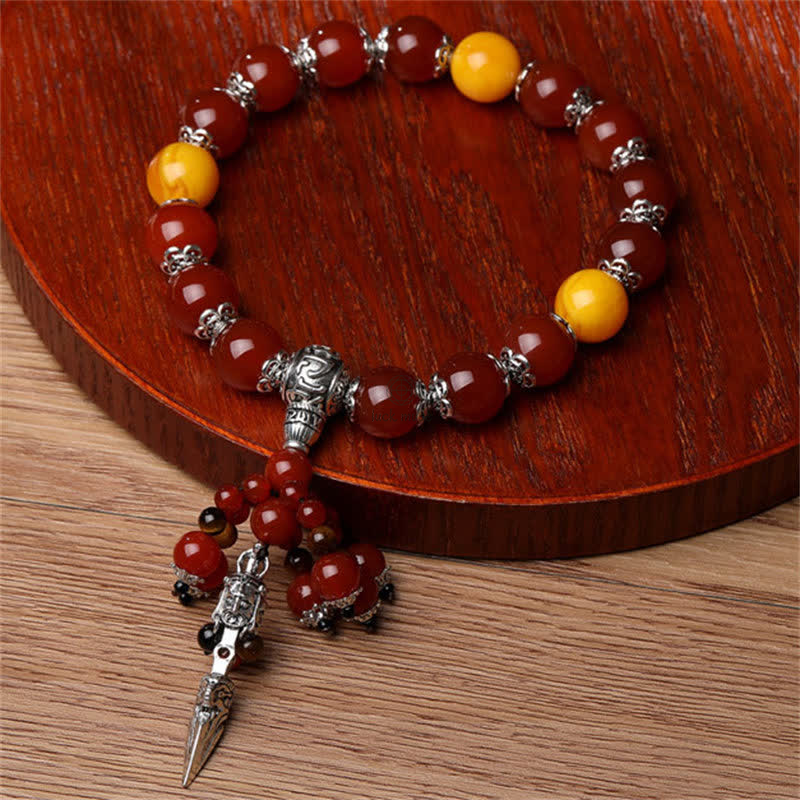 Natural Tiger Eye Red Agate Dragon Vein Agate Stone Vajra Dorje Energy Bracelet - Car Decor - Image 5