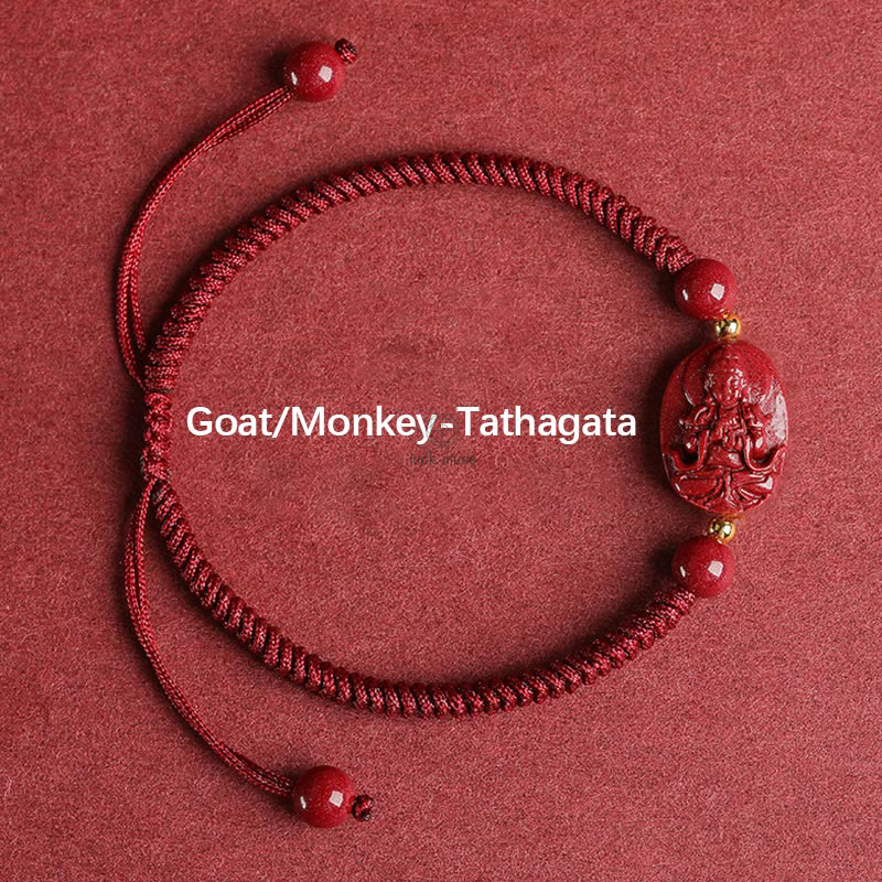 Natal Buddha Cinnabar Chinese Zodiac Rope Bracelet with Luck Muse - Evil Spirits Protection