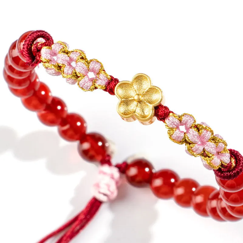 Natural Red Agate Pink Crystal Cherry Blossom Bracelet crafted with Luck Muse 999 Sterling Silver - Image 11