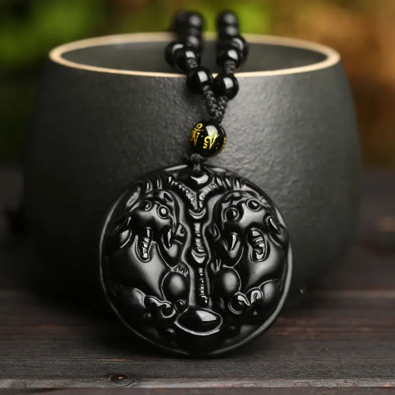 Black Obsidian Pixiu Bead Necklace Pendant - Luck Muse Purification - Image 5