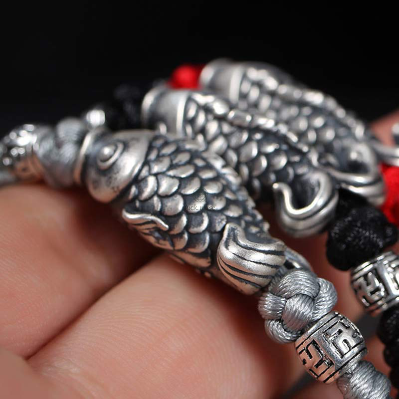 Braided String Bracelet with Silver Koi Fish Design for Good Fortune - Image 10