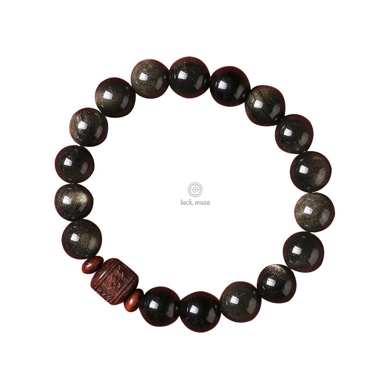 Natural Gold Sheen Obsidian Rainbow Obsidian Om Mani Padme Hum Healing Bracelet - Image 13