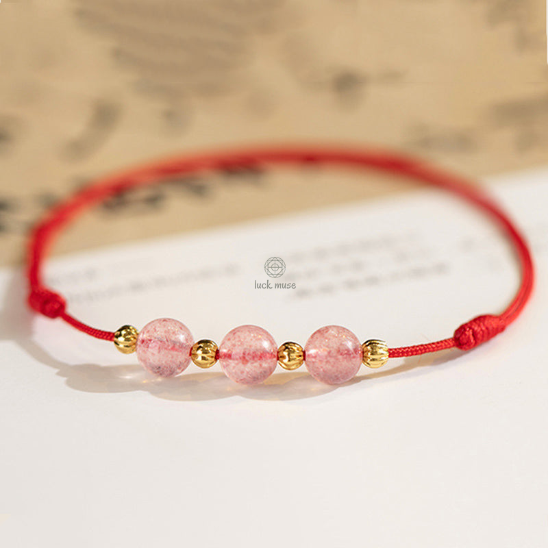 Strawberry Crystal Bead Lucky Red String Anklet with Luck Muse - Image 4