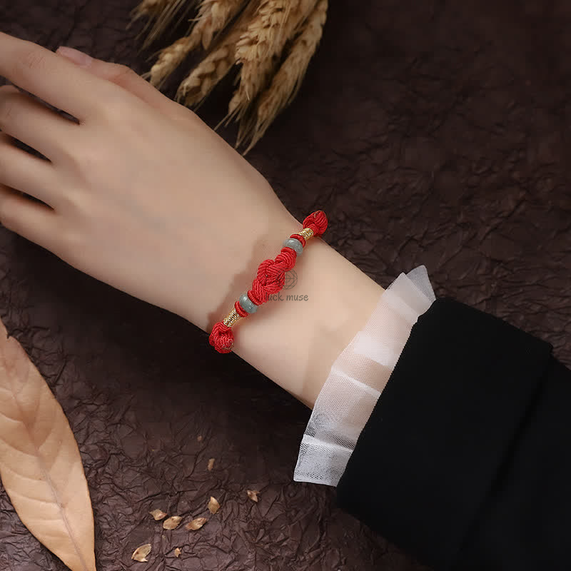 Red String Jade Fortune Knot Bracelet - Luck Muse Luck Braided String - Image 10