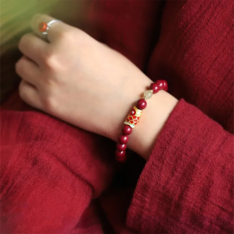 Lucky Koi Fish Blessing Bracelet with Natural Cinnabar and Hetian Jade Beads by Luck Muse Shop - Image 4