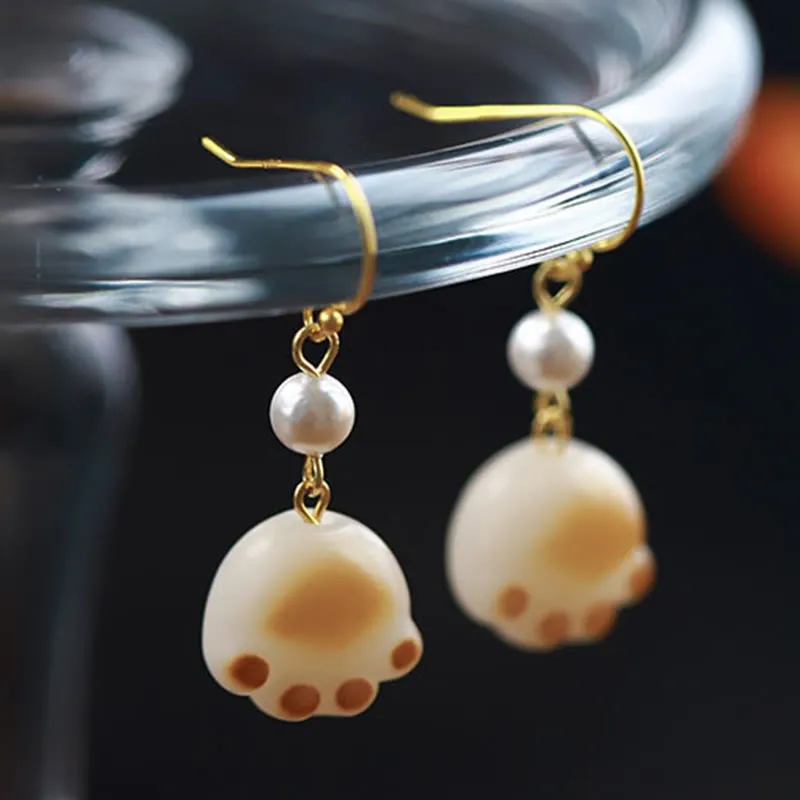 Bodhi Seed Cat Paw Claw Peace Earrings - Image 2