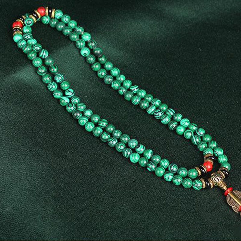 Luck Muse Tibetan Malachite 108 Mala Beaded Bracelet Necklace - Image 9