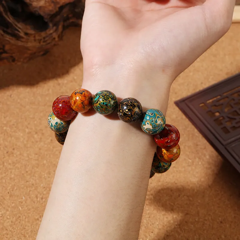 Natural Multicolored Lacquer Beads Luck Muse Calming Bracelet - Image 4