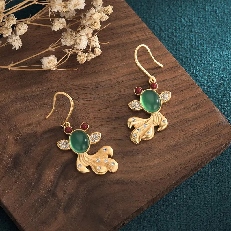 Luck Muse FengShui Jade Koi Hematopterus Fortune Earrings - Image 4