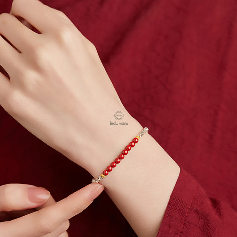 Luck Muse 925 Sterling Silver Cinnabar Fu Character Blessing Bracelet -> Sterling Silver Cinnabar Fu Character Blessing Bracelet - Luck Muse Collection - Image 2