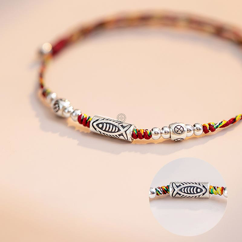 925 Sterling Silver Luck Koi Fish Braided Bracelet Anklet - Image 17