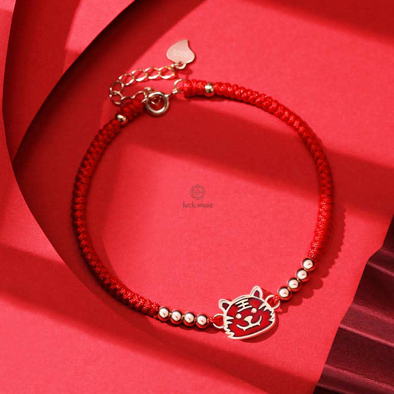 925 Sterling Silver Chinese Zodiac Luck and Faith Red String Bracelet - Image 5