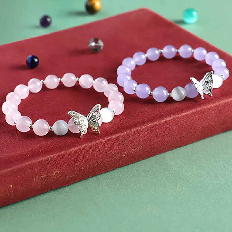 Blue Chalcedony and Pink Crystal Butterfly Energy Bracelet with Luck Muse - Image 10