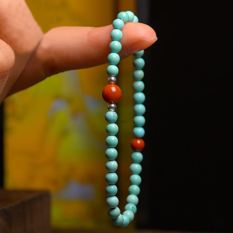 Protection Bracelet with Turquoise and Red Agate Beads - Image 2