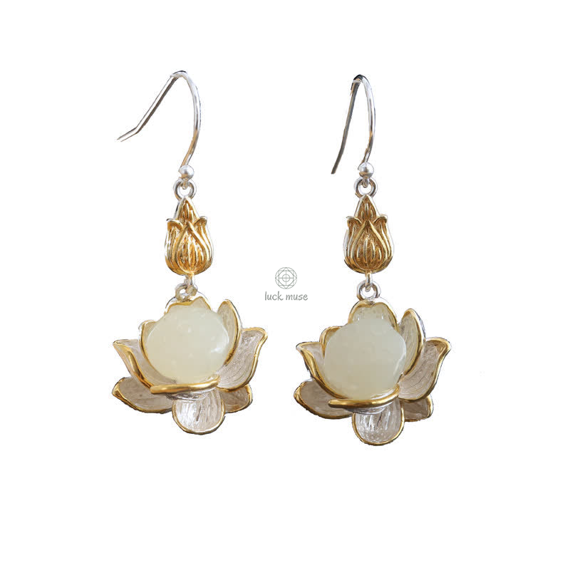 Luck Muse Shop 925 Sterling Silver White Jade Protection Harmony Drop Earrings - Image 12
