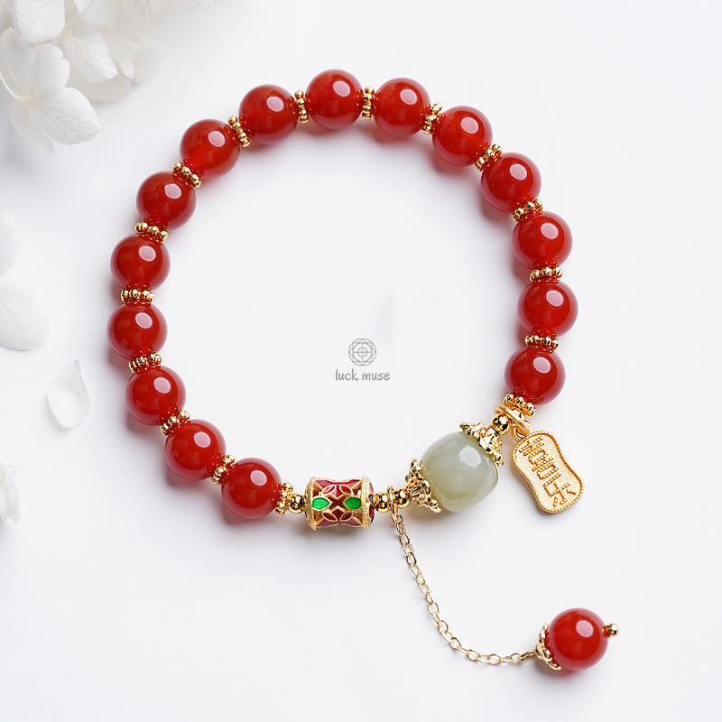 Natural Red Agate and Hetian Jade Fu Character Confidence Bracelet - Image 11