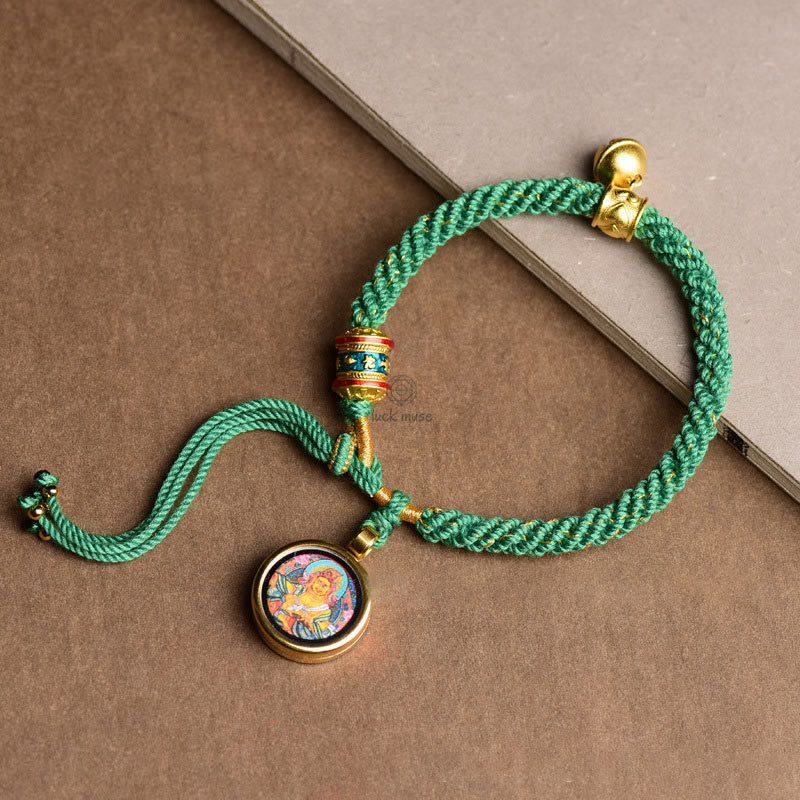 Tibetan Five Deities Wealth Thangka Lucky Prayer Wheel Bell Bracelet - Image 9