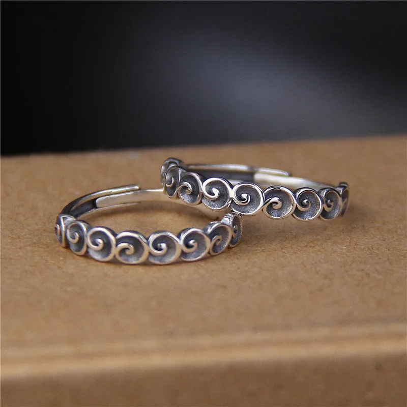 925 Sterling Silver Buddha Auspicious Clouds Engraved Ring - Image 3