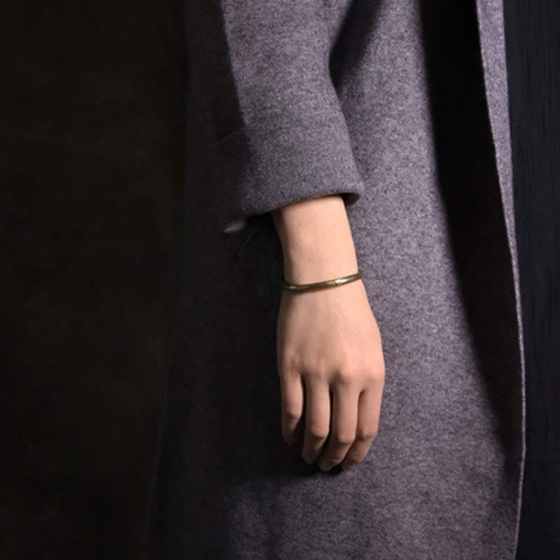 Copper Balance Adjustable Cuff Bracelet with Rustic Buddhist Stone Design - Image 4