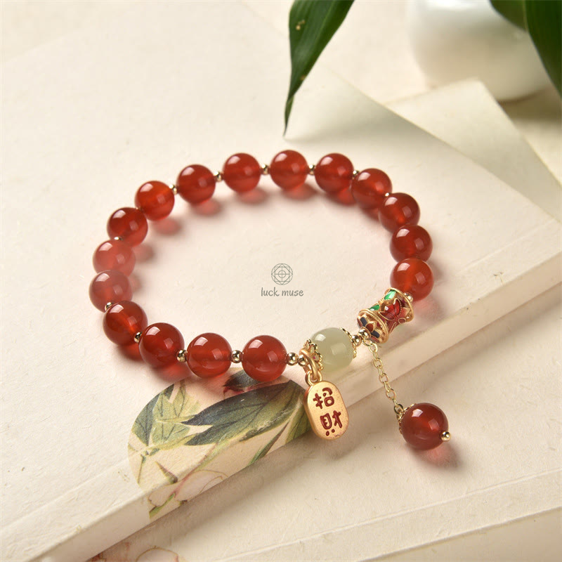 Natural Red Agate and Jade Fortune Charm Bracelet - Image 14