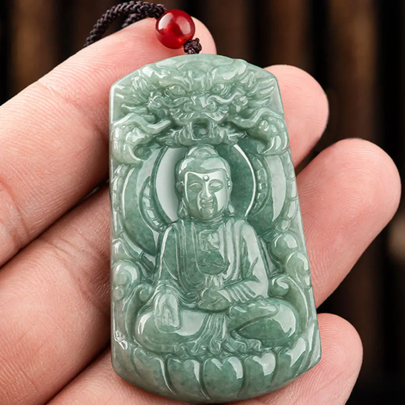 Tathagata Buddha Dragon Jade Amulet Serenity Necklace - Image 4