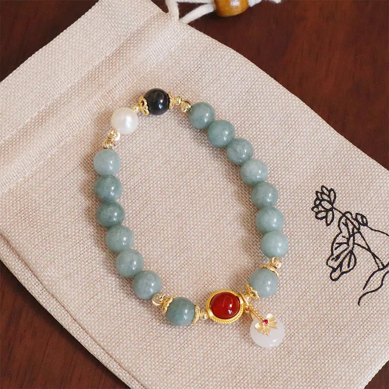 Natural Jade Red Agate Pearl Bracelet with Bow Tie Luck Charm - Image 2