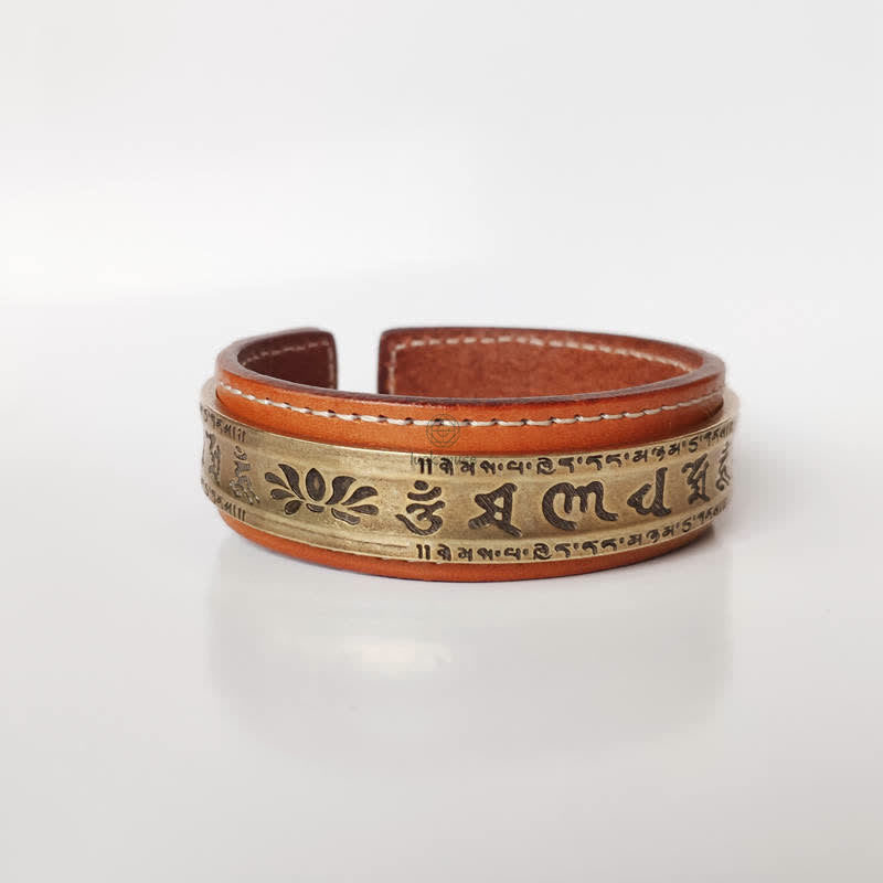 Luck Muse Om Mani Padme Hum Dragon Phoenix Copper Leather Peace Cuff Bracelet Set - Image 8