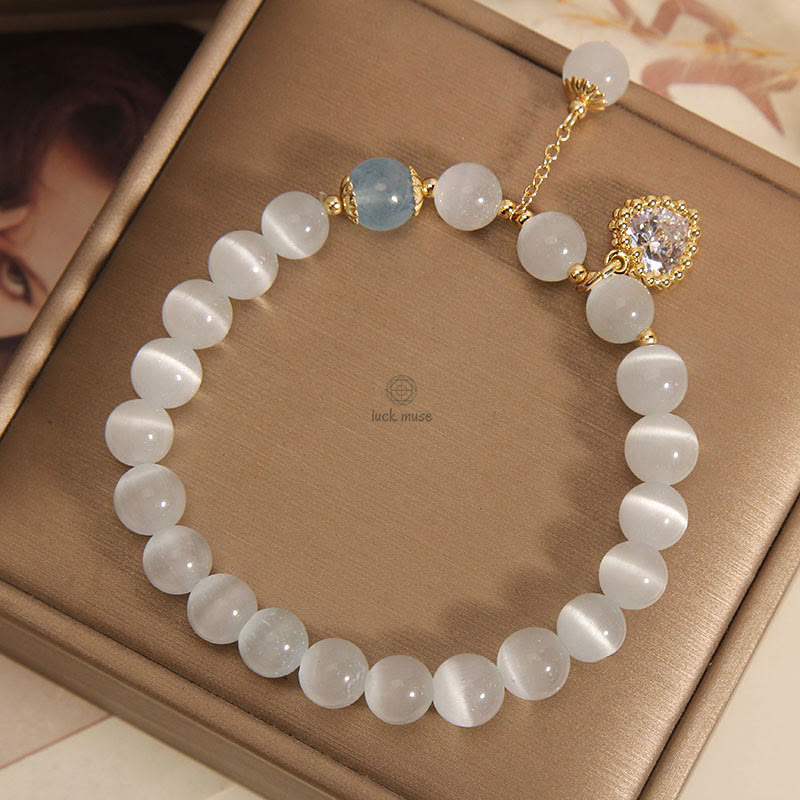 Luck Muse Cat's Eye Crystal Heart Bracelet with Zircon Charm - Peace & Love - Image 6