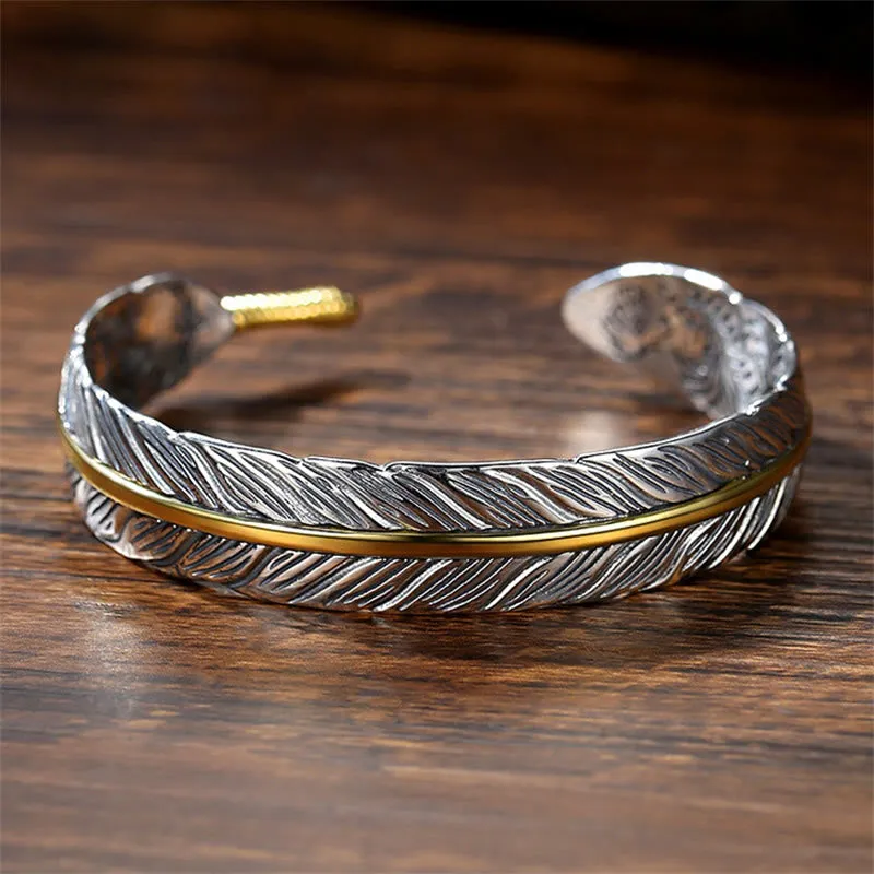 Feather Pattern Luck Muse Cuff Bracelet for Luck and Wealth - Image 3