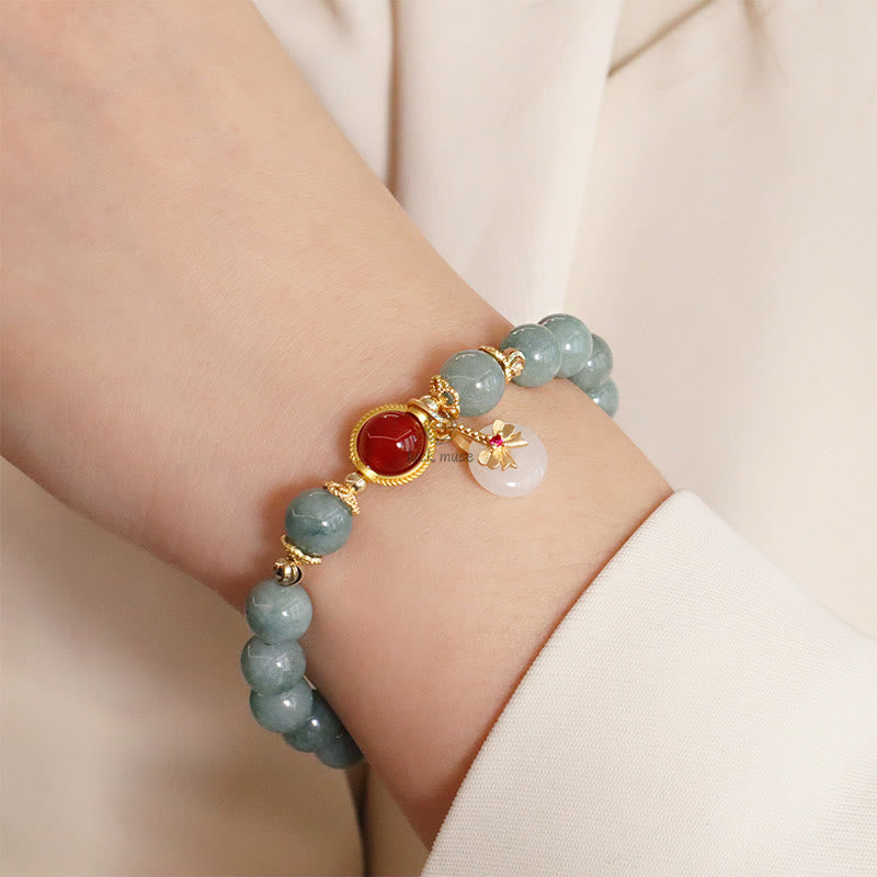 Natural Jade Red Agate Pearl Bracelet with Bow Tie Luck Charm - Image 6