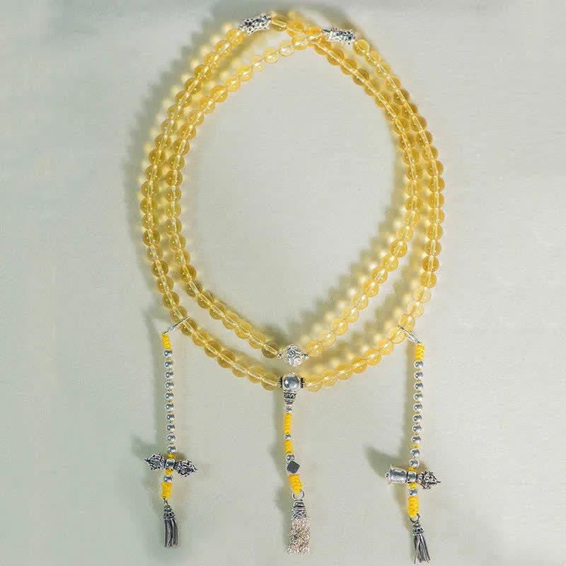 Luck Muse 108 Mala Beads Bracelet with 925 Sterling Silver, Natural Citrine, Red Agate, and White Jade Prosperity Charm - Image 25
