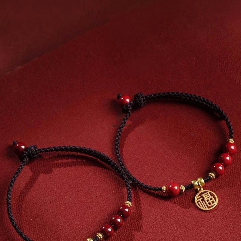 Braided Cinnabar Bead Bracelet with Fu Character Charm by Luck Muse Shop - Image 6