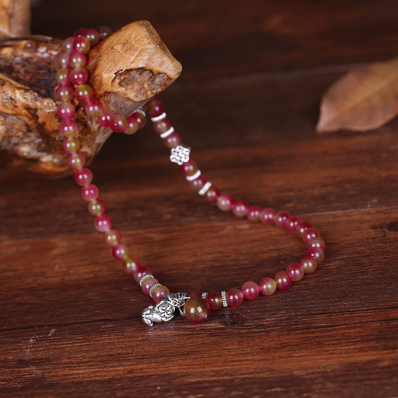 Natural Watermelon Tourmaline Pixiu Elephant Positive Triple-wrap Bracelet - Image 4