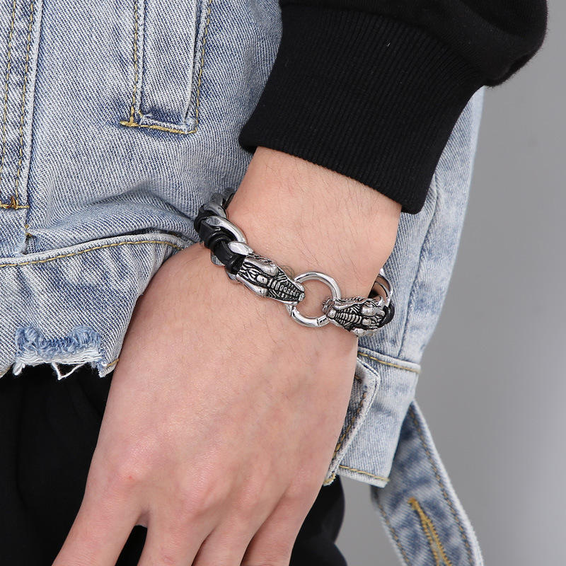 Dragon Leather Titanium Steel Protection Luck Bracelet - Image 13