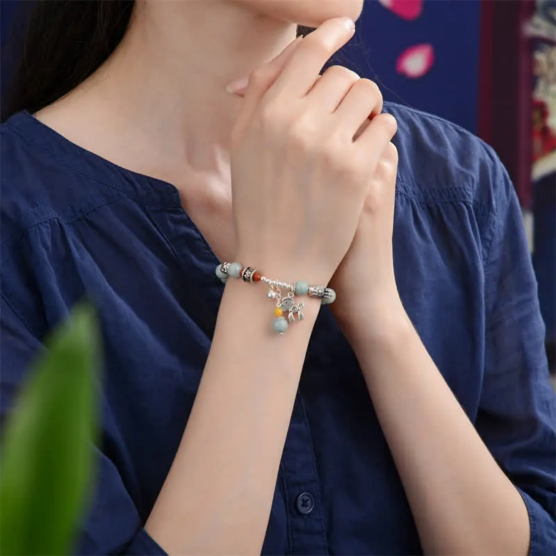 925 Sterling Silver Natural Jade Amber Pixiu Success Bracelet - Image 3