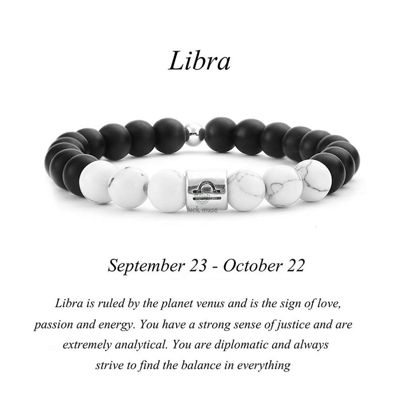Natural Frosted Stone White Turquoise Bead Zodiac Bracelet - Image 9