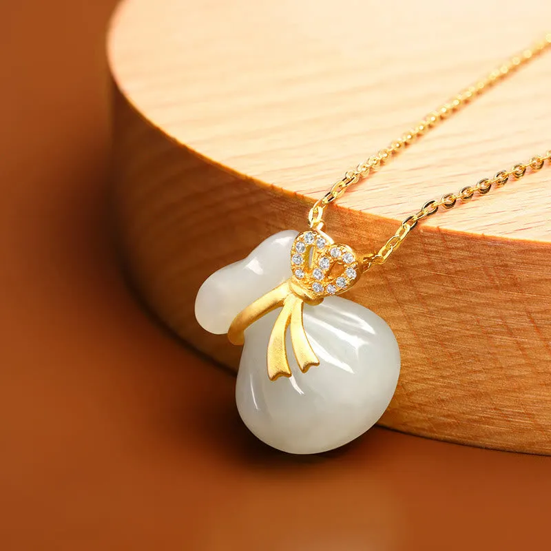 Hetian White Jade Money Bag Necklace Pendant with Luck Muse Blessings - Image 2