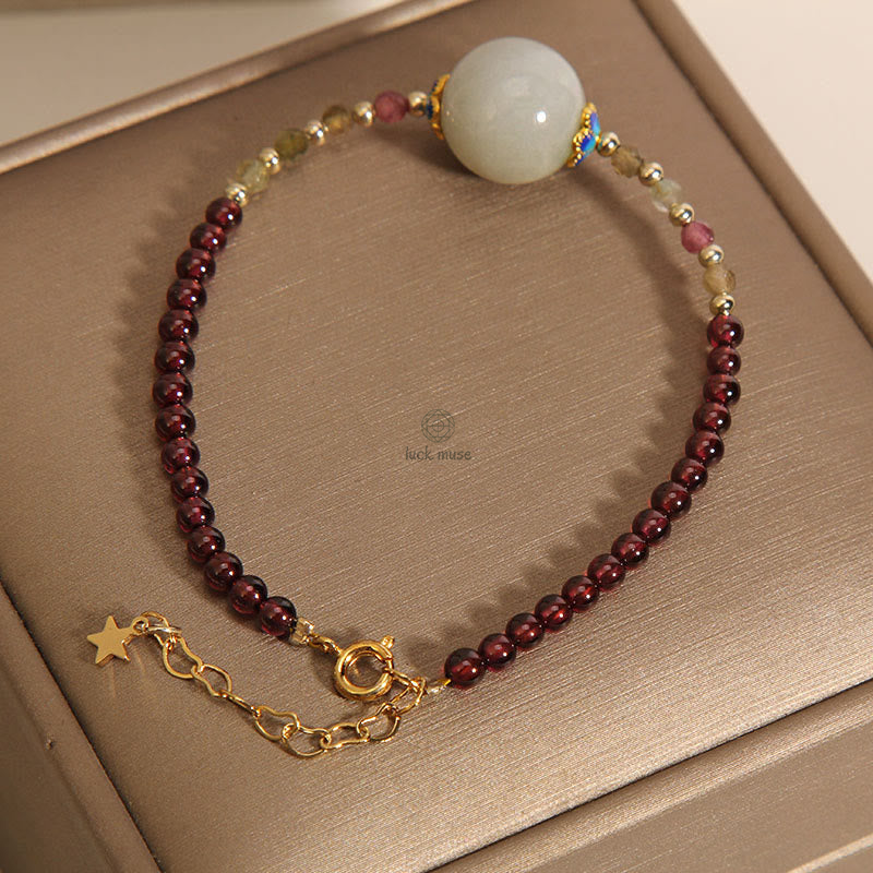 Garnet and Jade Beaded Luck Muse Peace Bracelet with Protection Buckle - Image 4