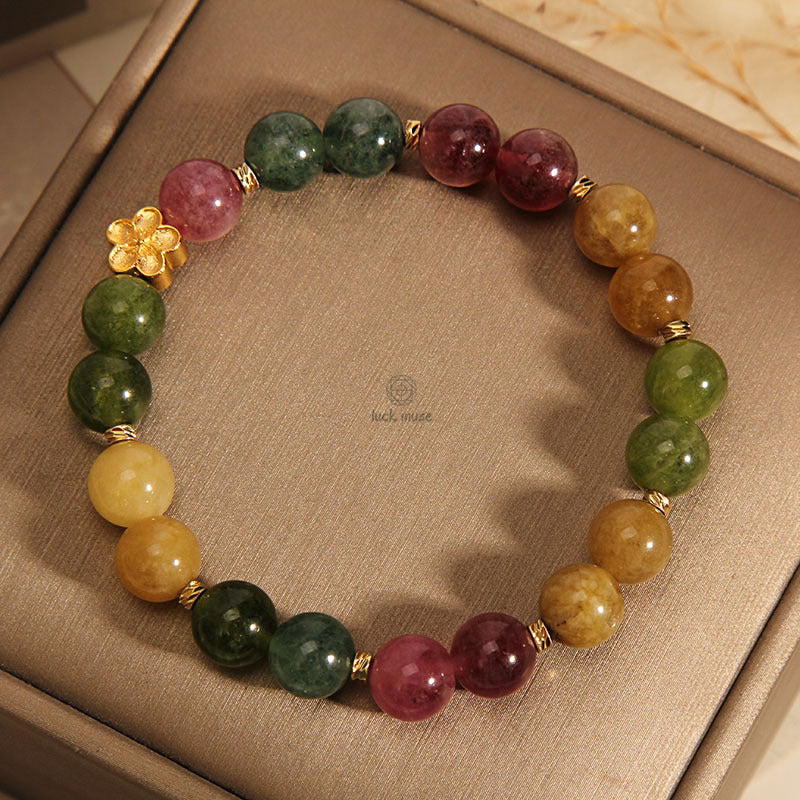 Natural Colorful Tourmaline Golden Flower Bracelet - Image 6