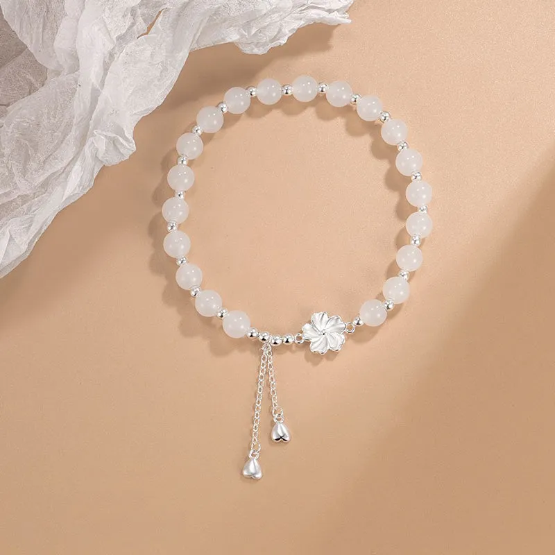 White Jade Peach Blossom Luck Bracelet - Image 3