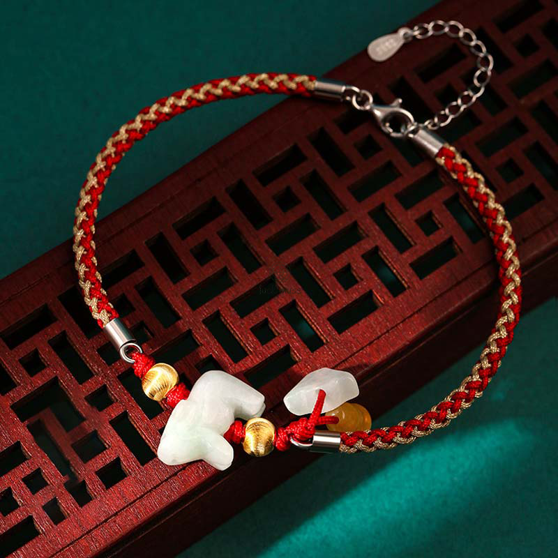 Luck Muse Chinese Zodiac Jade Prosperity Red String Bracelet - Image 6