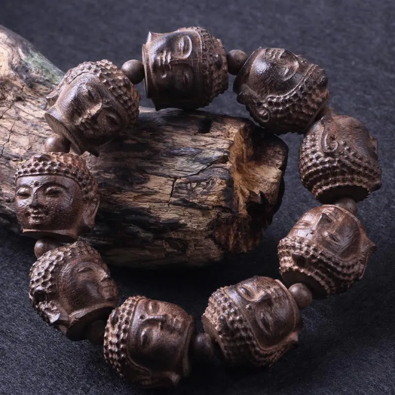 Luck Muse Agarwood Carved Buddha Bracelet for Calmness - Image 2